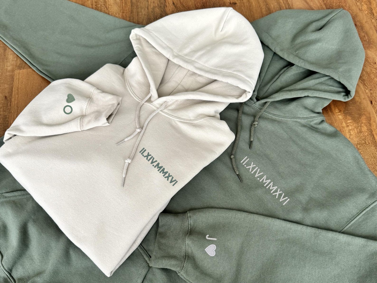 Custom Embroidered Roman Numeral Hoodie, Couple Shirt Initial On Sleeve,