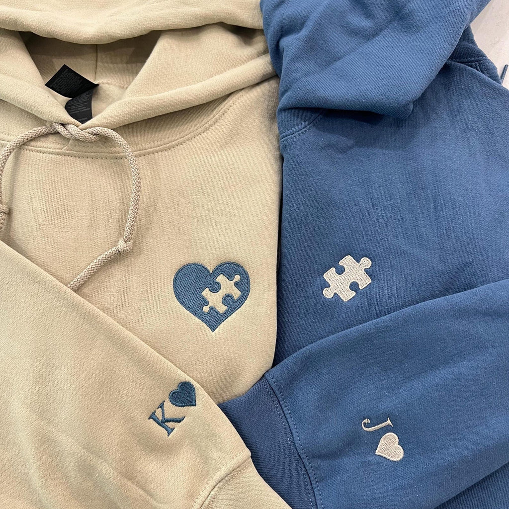 Custom Embroidered Hoddie, Heart and Puzzle Piece Couples Hoodie