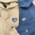 Custom Embroidered Hoddie, Heart and Puzzle Piece Couples Hoodie