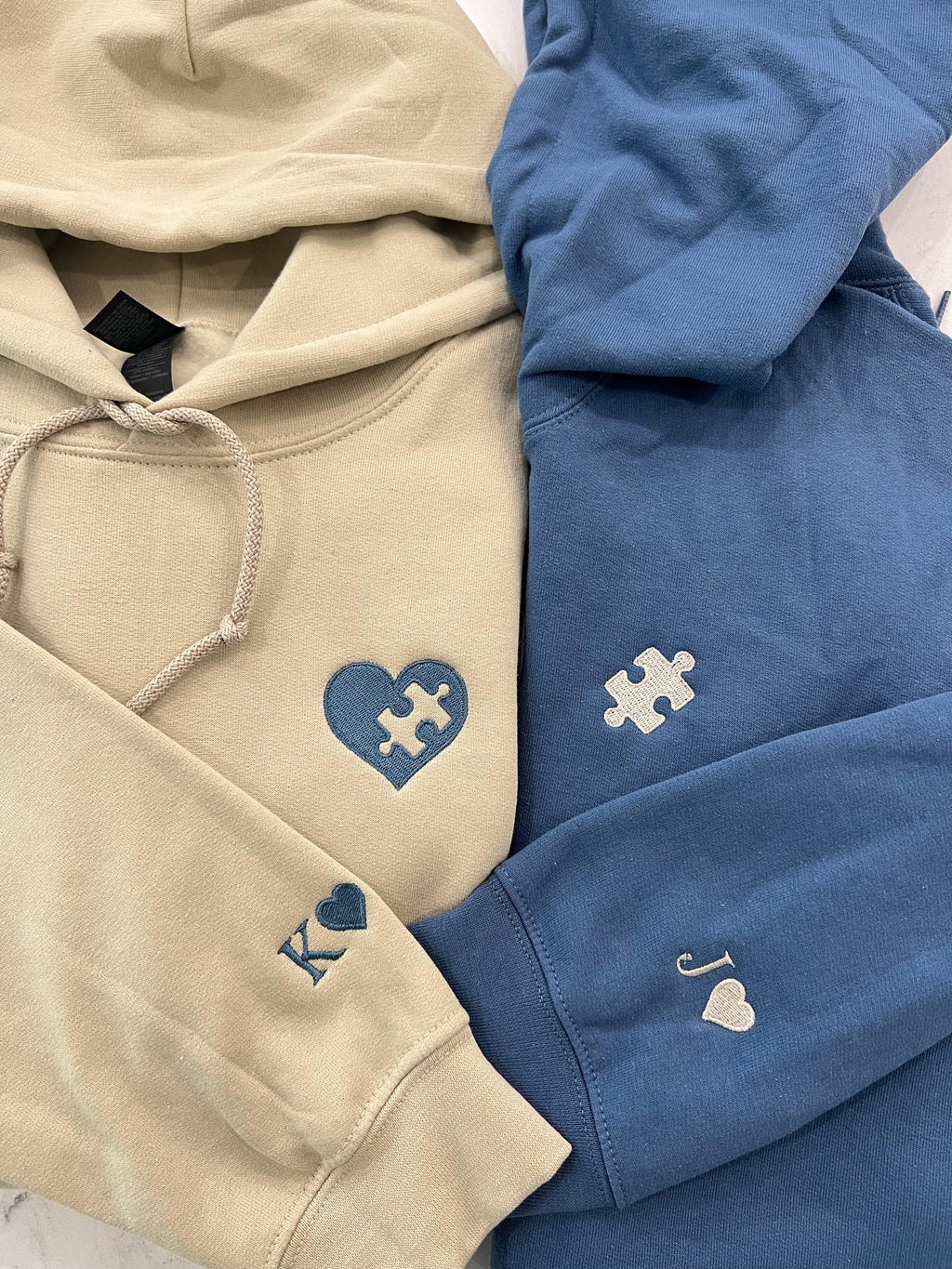Custom Embroidered Hoddie, Heart and Puzzle Piece Couples Hoodie