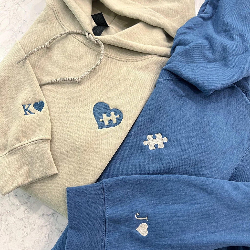 Custom Embroidered Hoddie, Heart and Puzzle Piece Couples Hoodie