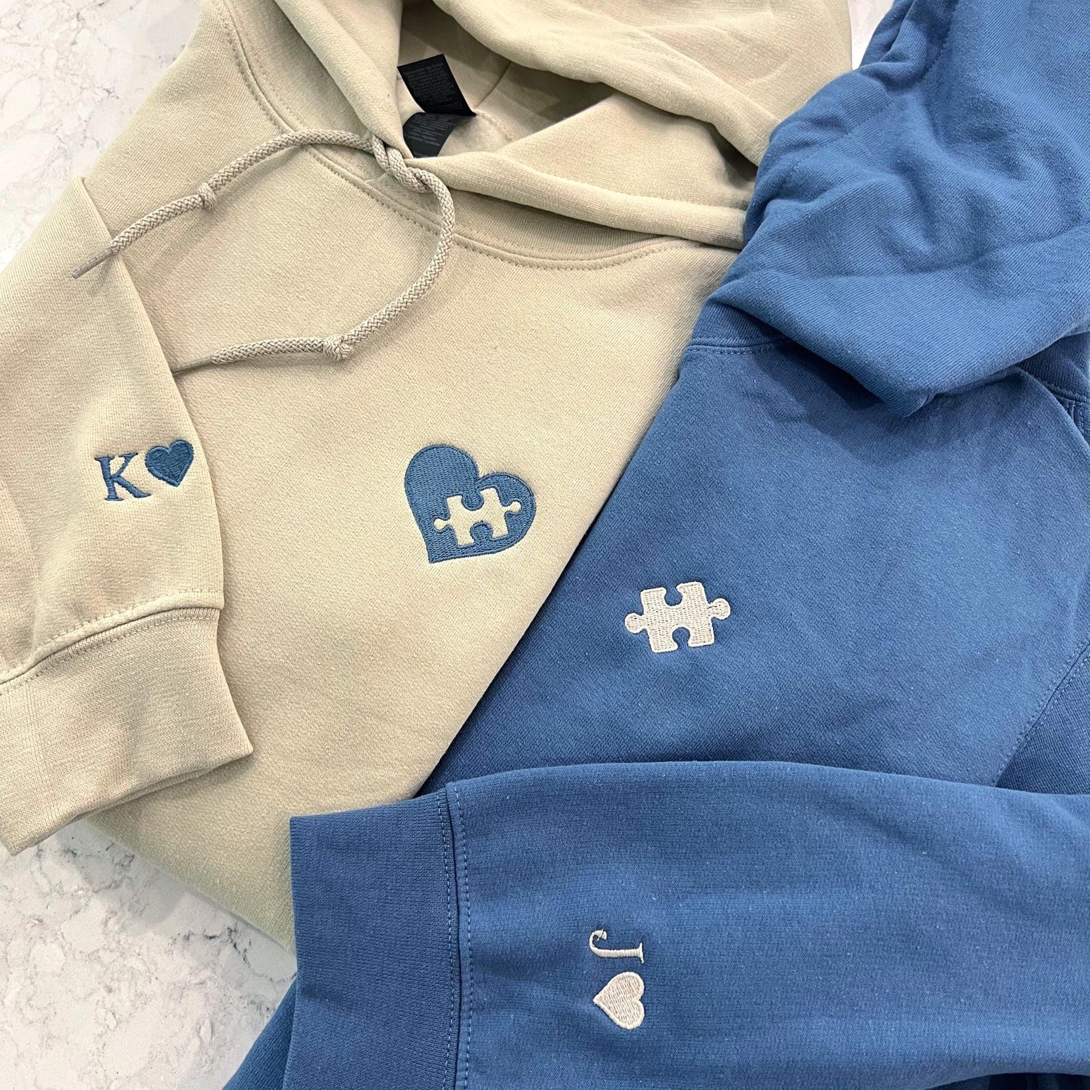 Custom Embroidered Hoddie, Heart and Puzzle Piece Couples Hoodie