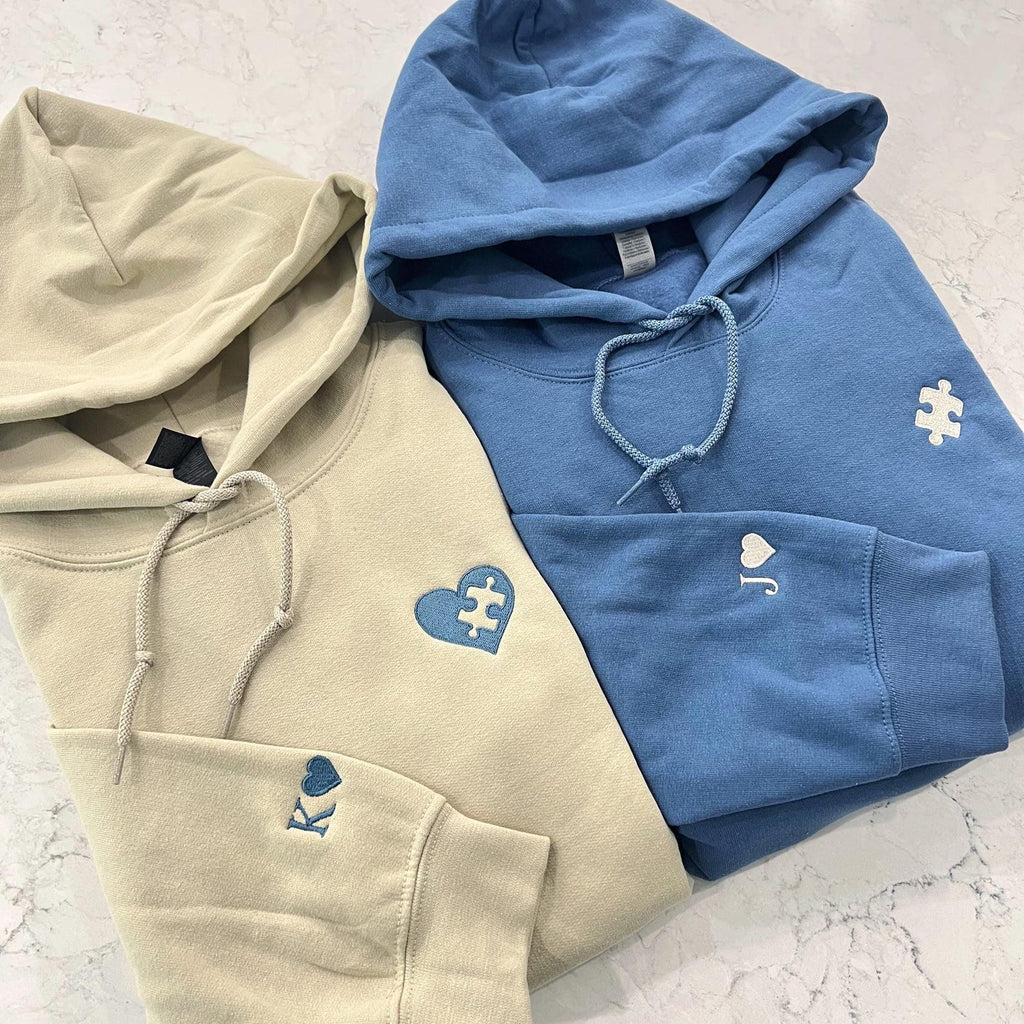 Custom Embroidered Hoddie, Heart and Puzzle Piece Couples Hoodie